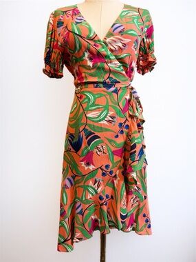 Diane Von Furstenberg Fantasia Floral Coral  Reef Emilia Mini Wrap Dress NEW